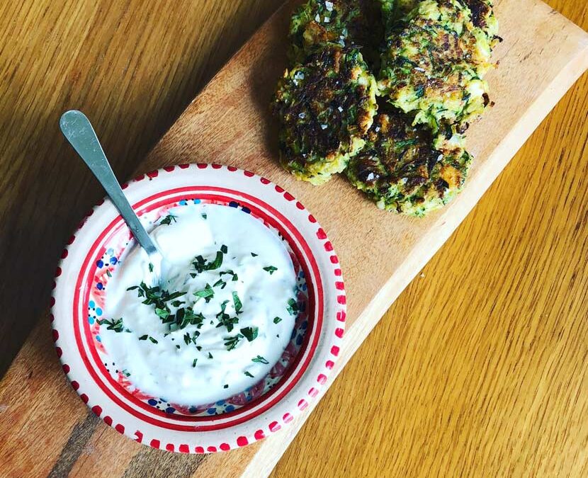 Zucchini Fritters with  Minted Yoghurt
